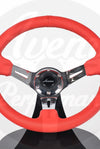 AVENUE RED LEATHER/ RED STITCH/ CHROME SPOKES STEERING WHEEL