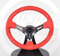 AVENUE RED LEATHER/ RED STITCH/ CHROME SPOKES STEERING WHEEL