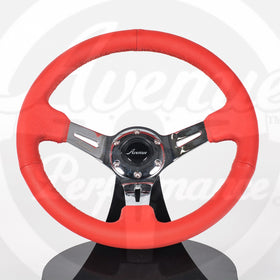 AVENUE RED LEATHER/ RED STITCH/ CHROME SPOKES STEERING WHEEL