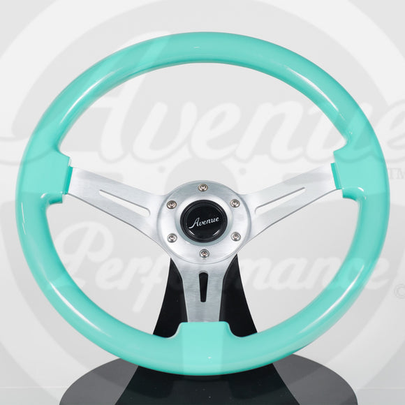 AVENUE MINTY/ BRUSHED ALUMINUM SPOKES STEERING WHEEL