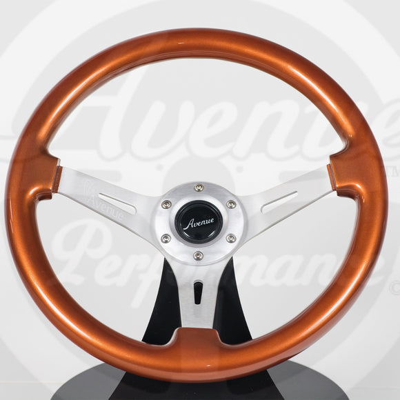 AVENUE BURNT ORANGE/ BRUSHED ALUMINUM SPOKES STEERING WHEEL