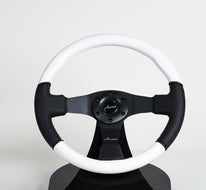 AVENUE BLACK LEATHER/ WHITE/ BLACK SPOKES FLAT LINE STEERING WHEEL