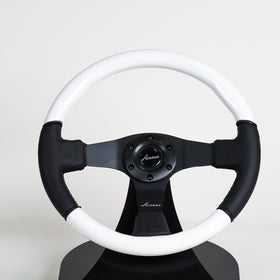 AVENUE BLACK LEATHER/ WHITE/ BLACK SPOKES FLAT LINE STEERING WHEEL